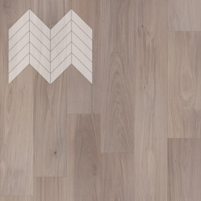 Паркет Елка Французская Lab Arte Chevron Дуб Натур Чегет белый лак 600/475х125х14/3/45° в интерьере
