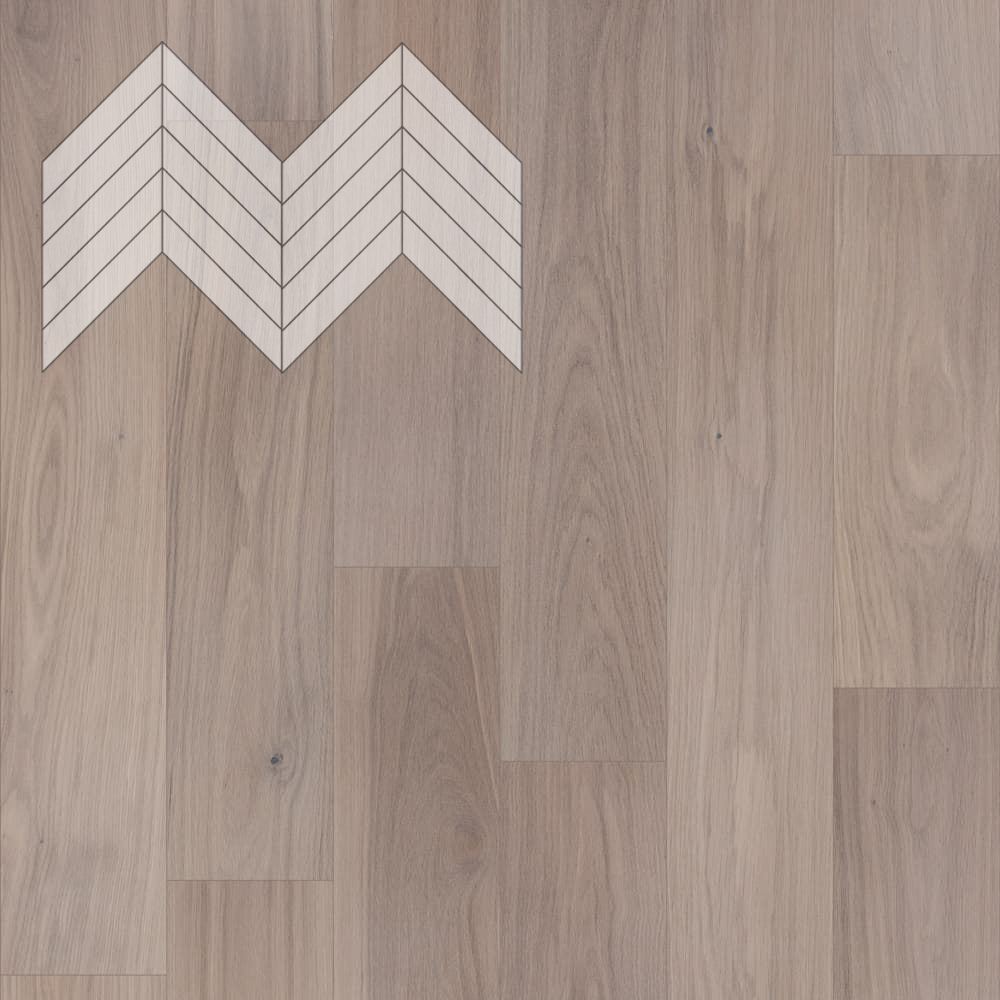 Паркет Елка Французская Lab Arte Chevron Дуб Селект Чегет белый лак 600/510х90х14/3/45°